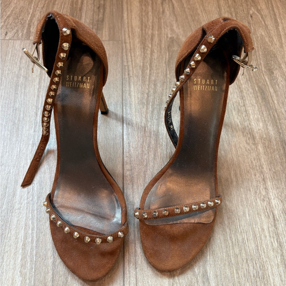 Stuart Weitzman Brown Studded Suede Women's Heels
